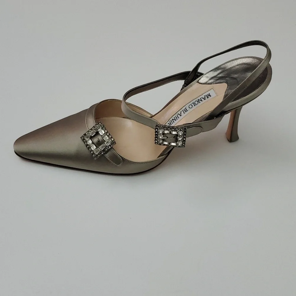 VTG Manolo Blahnik Crystal Satin Slingbacks in box- Carolyne 90s Mary Jane Esque - Picture 6 of 17